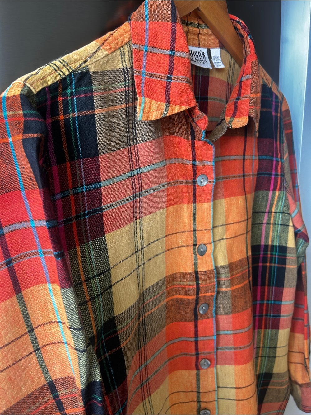 Vintage Chico’s Design 100% Linen Plaid Button Front Shirt Size 1 (M/L) - Picture 2 of 5